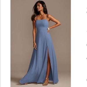 David’s Bridal Spaghetti Strap Chiffon Bridesmaids Dress with Slit